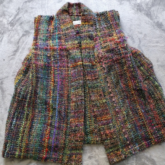 ZIEN Handwoven Original OS Tweed Multicolor Top Vest Open Front Wearable Art - Picture 1 of 16